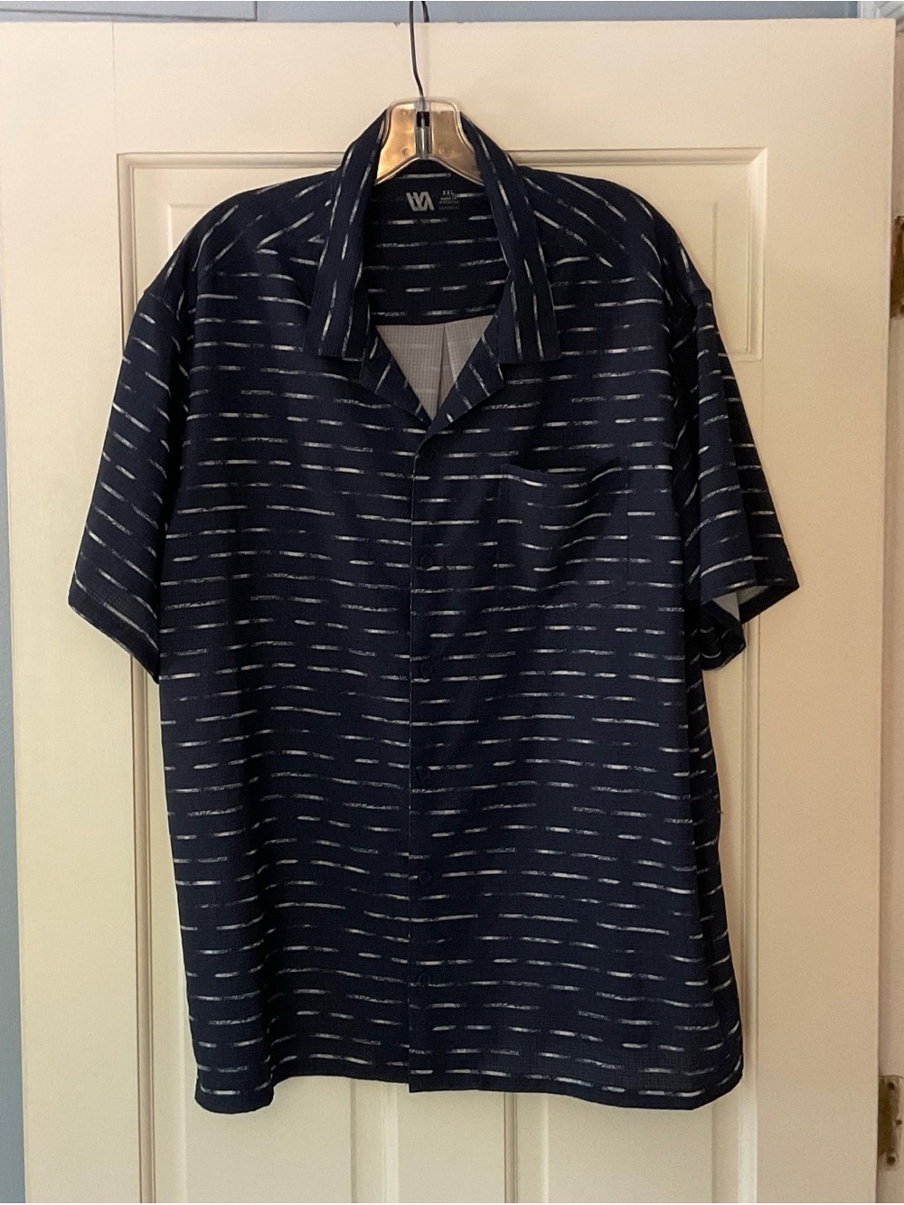 VRST Men's Performance Resort Shirt XXL 2XL Navy Blue Sand Travel Casual Cruise
